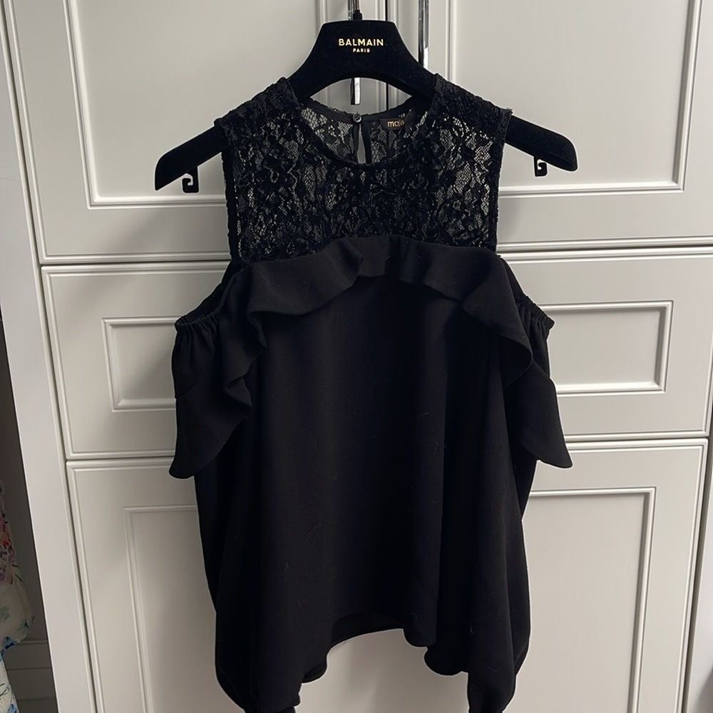 Maje black cold shoulder cut off blouse top long sleeve Size 1 size s